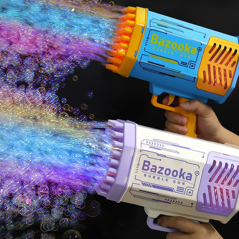Bubble Gun Rocket 69 Holes Soap Bubbles Machine Gun Shape Automatic Blower With Light Toys For Kids Pomperos - Just4U