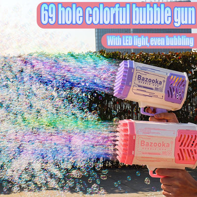 Bubble Gun Rocket 69 Holes Soap Bubbles Machine Gun Shape Automatic Blower With Light Toys For Kids Pomperos - Just4U