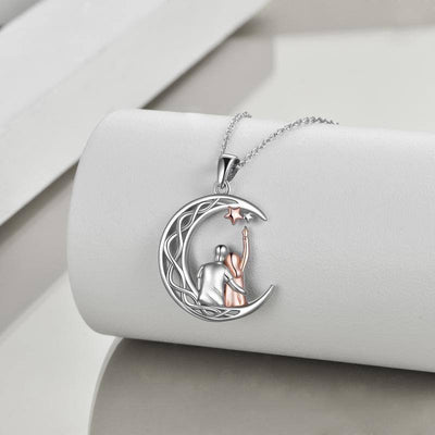 Celtic Moon Pendant Necklace Gifts for Girlfriend Sterling Silver - Just4U