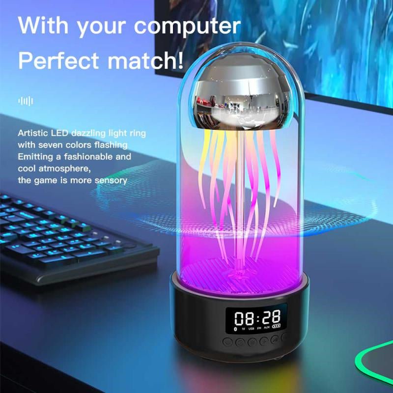 Creative 3in1 Colorful Jellyfish Lamp With Clock Luminous Portable Stereo Breathing Light Smart Decoration Bluetooth Speaker - Just4U