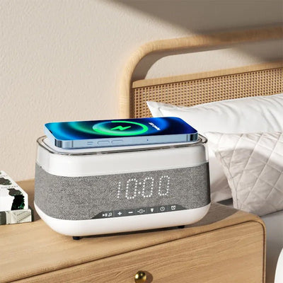 Intelligent Multifunctional Alarm Clock Bluetooth Speaker Wireless Charger Fast Charge Clock Atmosphere Night Light Home Decor - Just4U