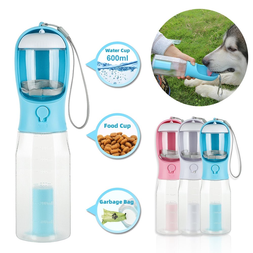 Portable Cat Dog Water Bottle Food Feeder Drinker Poop Dispenser 3 In 1 Leak-proof Multifunctional Dog Water Bottle Pet Products - Just4U