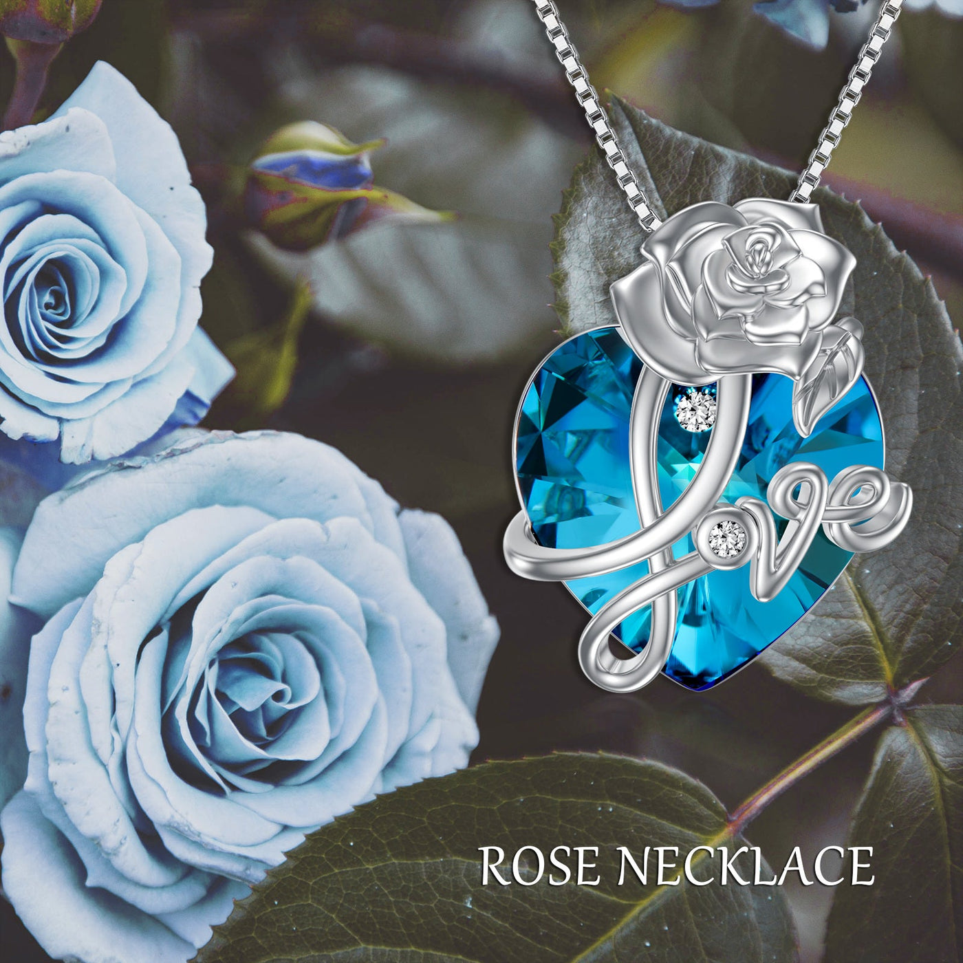 Rose Flower Necklace Sterling Silver Rose Necklace Crystal Rose Flower Jewelry Gifts for Women Girls - Just4U