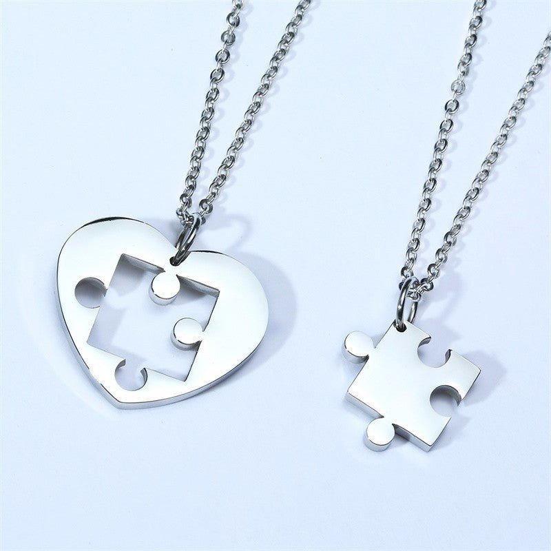 Stainless steel heart-shaped puzzle lovers pendant - Just4U