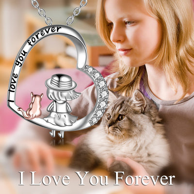 Sterling Silver Cat Lady Gifts for Women Cat Lovers Themed Necklace Gifts for Girls - Just4U